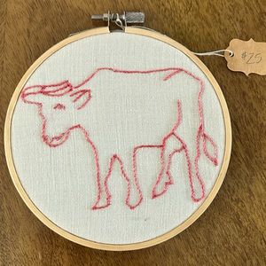 novelty hand stitched cow art